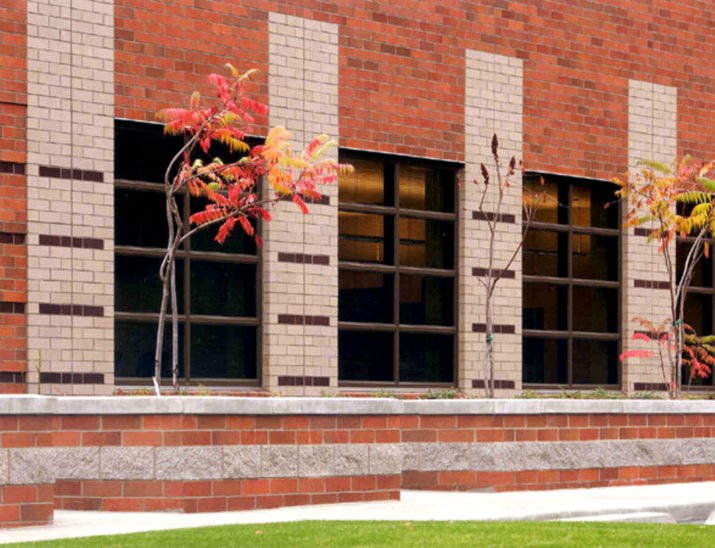 Detail of brickwork around windows at Verizon utility building
