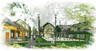 Vashon Multifamily housing rendering of playground and building exteriors